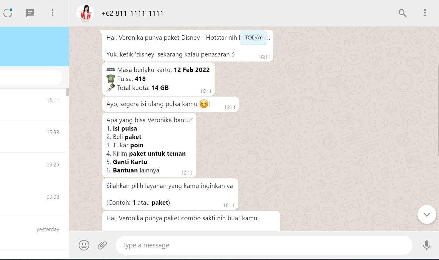 Tanya Veronika Asisten Virtual di WhatsApp