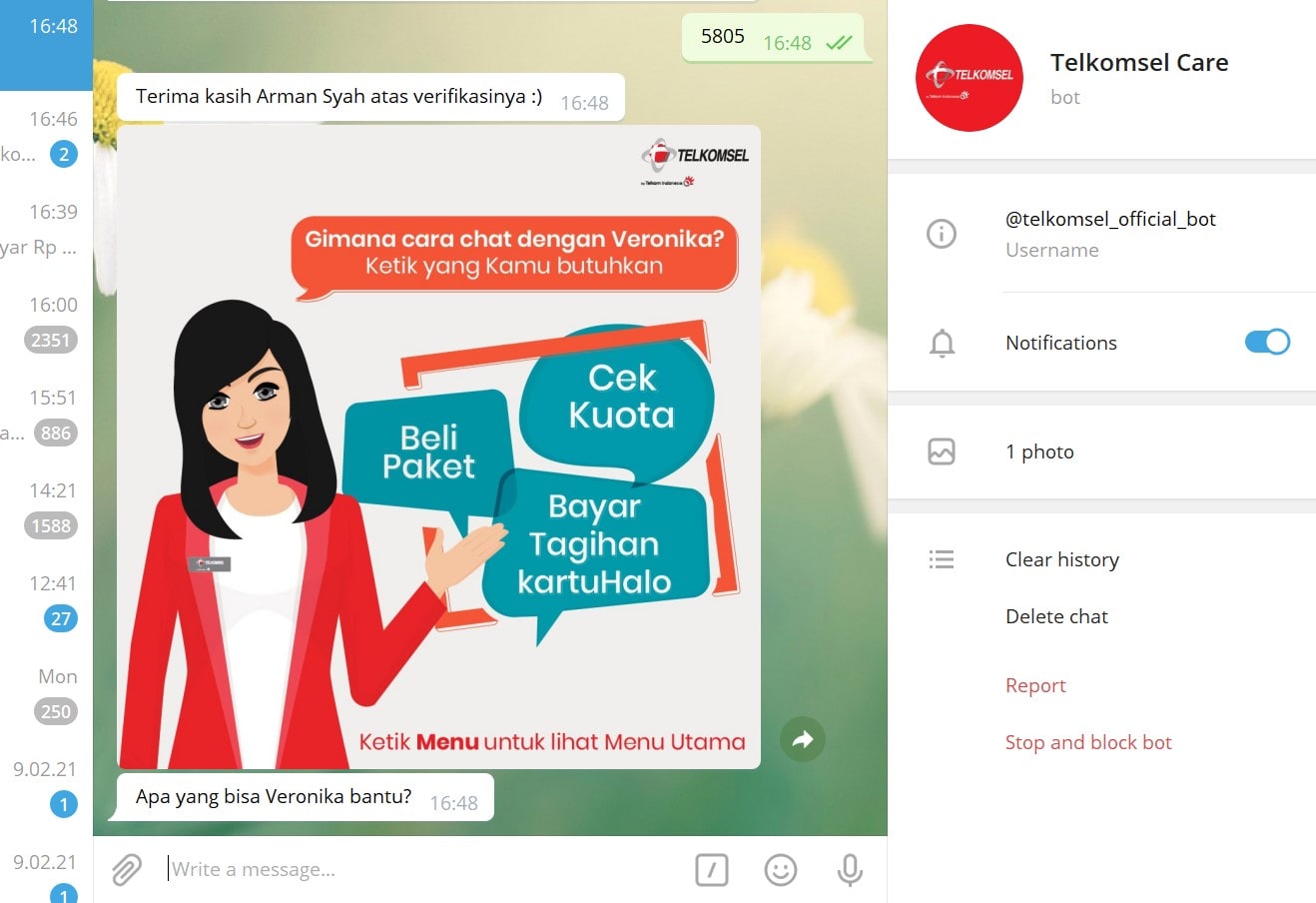 telegram tanya veronika asisten virtual